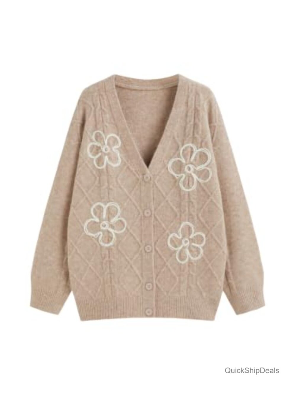 Wool Blend Floral Cardigan V Neck Oversized Button Down Knit Sweater